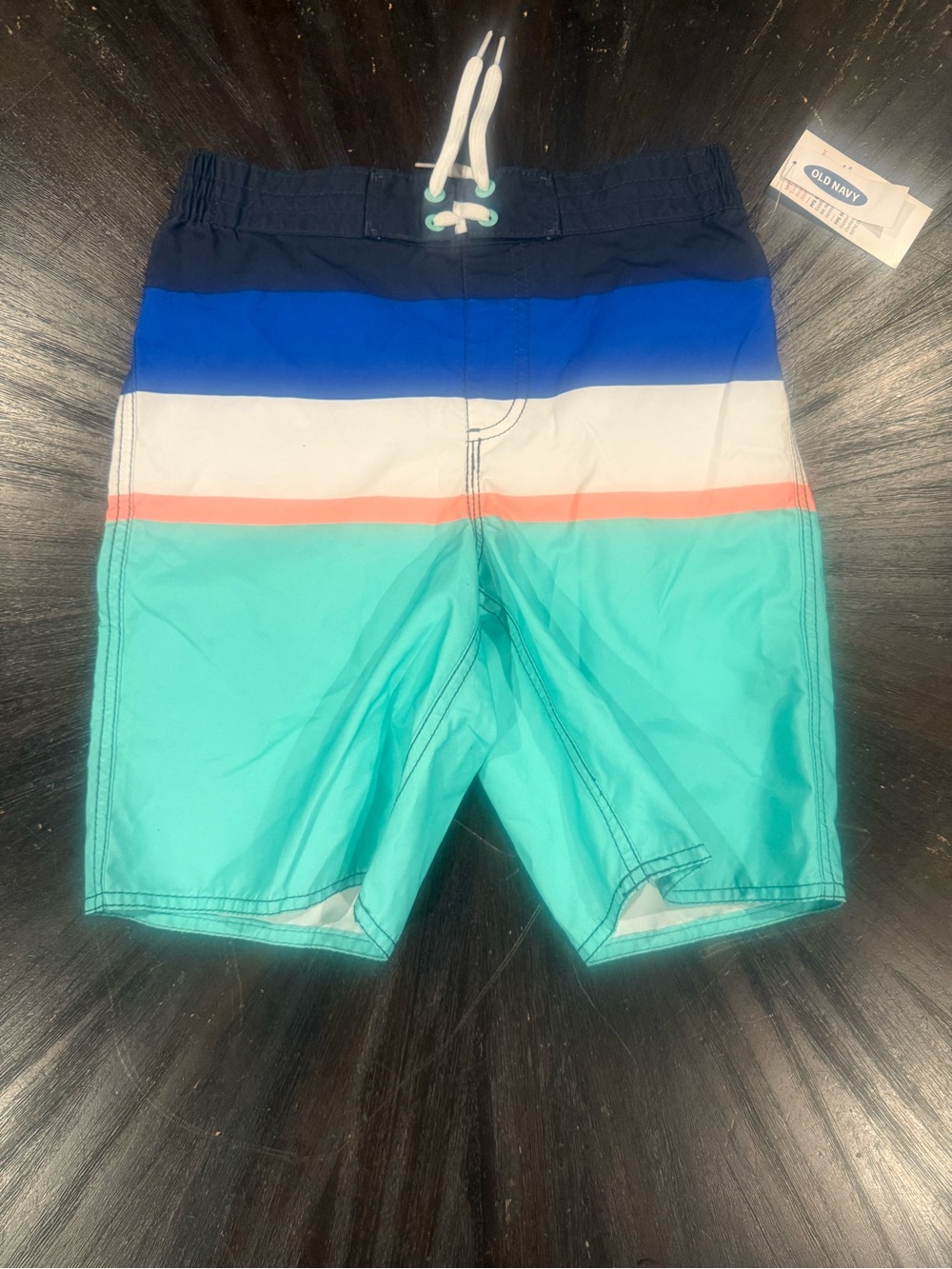 Old Navy Boys Striped Swim Shorts - Navy, Blue & Turquoise